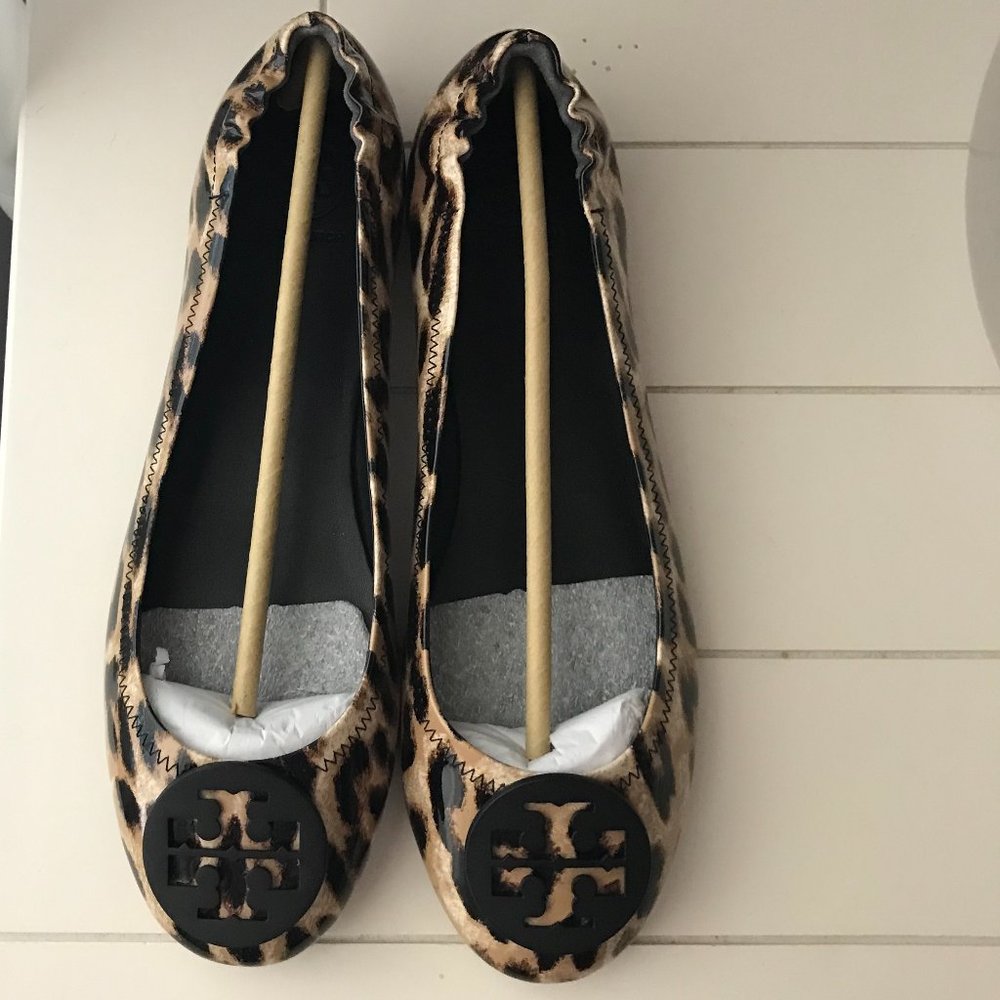 Tory Burch Minnie Leopard Patent Flats
